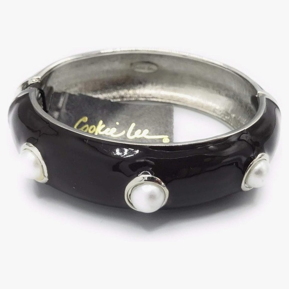 Nwt- Cookie Lee Hinged Black Bangle Bracelet - Picture 1 of 4